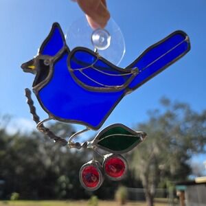Vintage Tiffany Collectors Society Stained Glass Suncatcher Blue Bird Bluebird